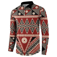 Vintage Bula Fiji Button Sweatshirt Red Tapa Masi Motif LT9 - Polynesian Pride