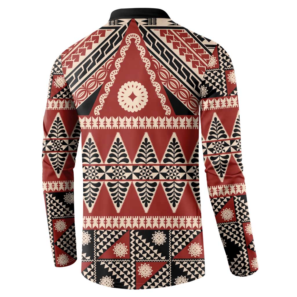 Vintage Bula Fiji Button Sweatshirt Red Tapa Masi Motif LT9 - Polynesian Pride