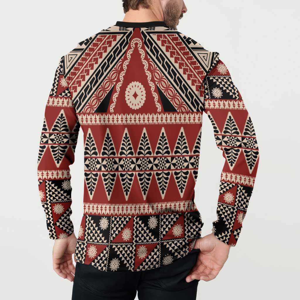 Vintage Bula Fiji Button Sweatshirt Red Tapa Masi Motif LT9 - Polynesian Pride