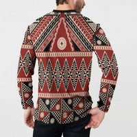 Vintage Bula Fiji Button Sweatshirt Red Tapa Masi Motif LT9 - Polynesian Pride