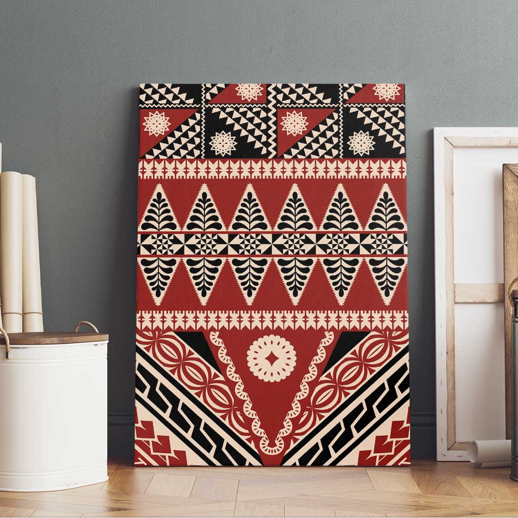Vintage Bula Fiji Canvas Wall Art Red Tapa Masi Motif
