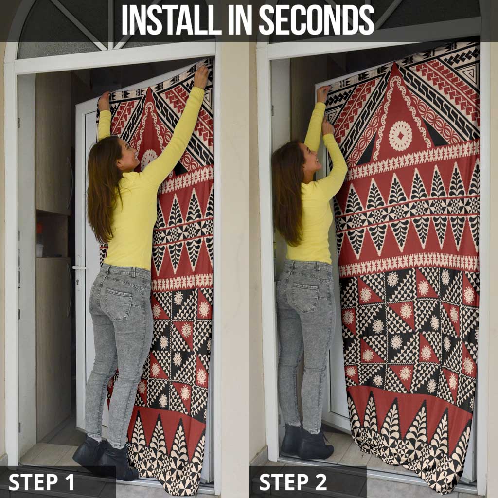 Vintage Bula Fiji Door Cover Red Tapa Masi Motif - Polynesian Pride