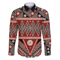 Vintage Bula Fiji Family Matching Long Sleeve Bodycon Dress and Hawaiian Shirt Red Tapa Masi Motif