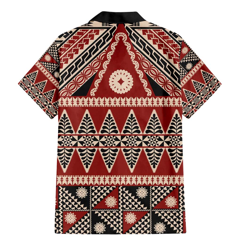 Vintage Bula Fiji Family Matching Mermaid Dress and Hawaiian Shirt Red Tapa Masi Motif