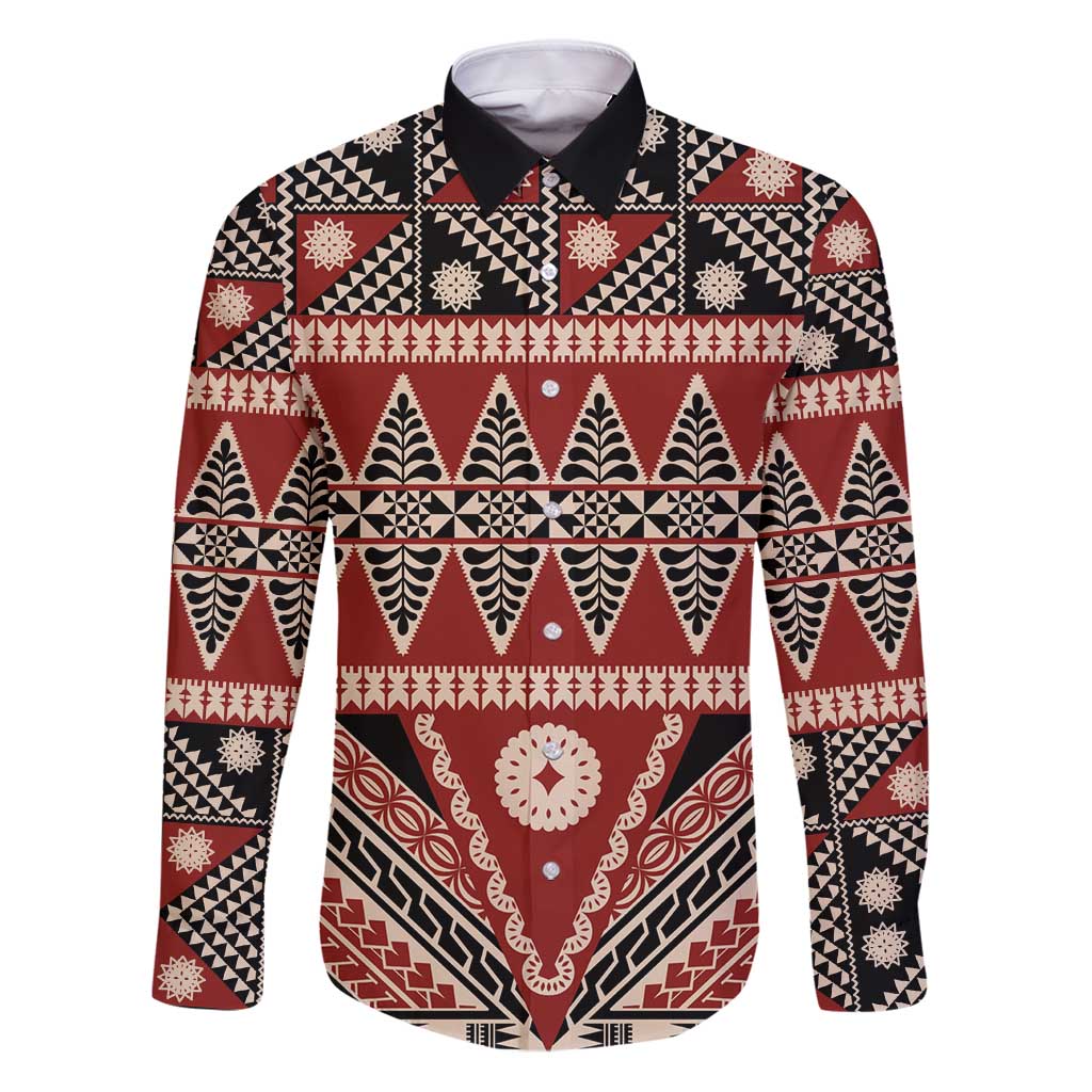 Vintage Bula Fiji Family Matching Puletasi and Hawaiian Shirt Red Tapa Masi Motif