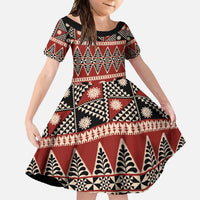 Vintage Bula Fiji Family Matching Tank Maxi Dress and Hawaiian Shirt Red Tapa Masi Motif