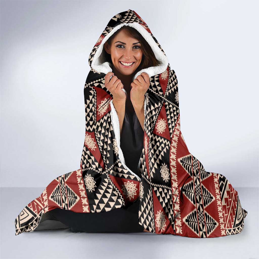 Vintage Bula Fiji Hooded Blanket Red Tapa Masi Motif LT9 - Polynesian Pride