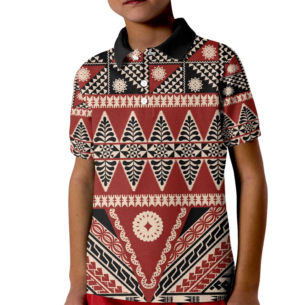 Vintage Bula Fiji Kid Polo Shirt Red Tapa Masi Motif LT9 Kid Red - Polynesian Pride