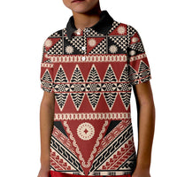 Vintage Bula Fiji Kid Polo Shirt Red Tapa Masi Motif LT9 Kid Red - Polynesian Pride