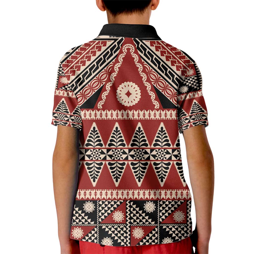 Vintage Bula Fiji Kid Polo Shirt Red Tapa Masi Motif LT9 - Polynesian Pride
