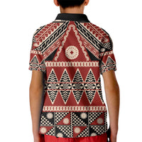 Vintage Bula Fiji Kid Polo Shirt Red Tapa Masi Motif LT9 - Polynesian Pride