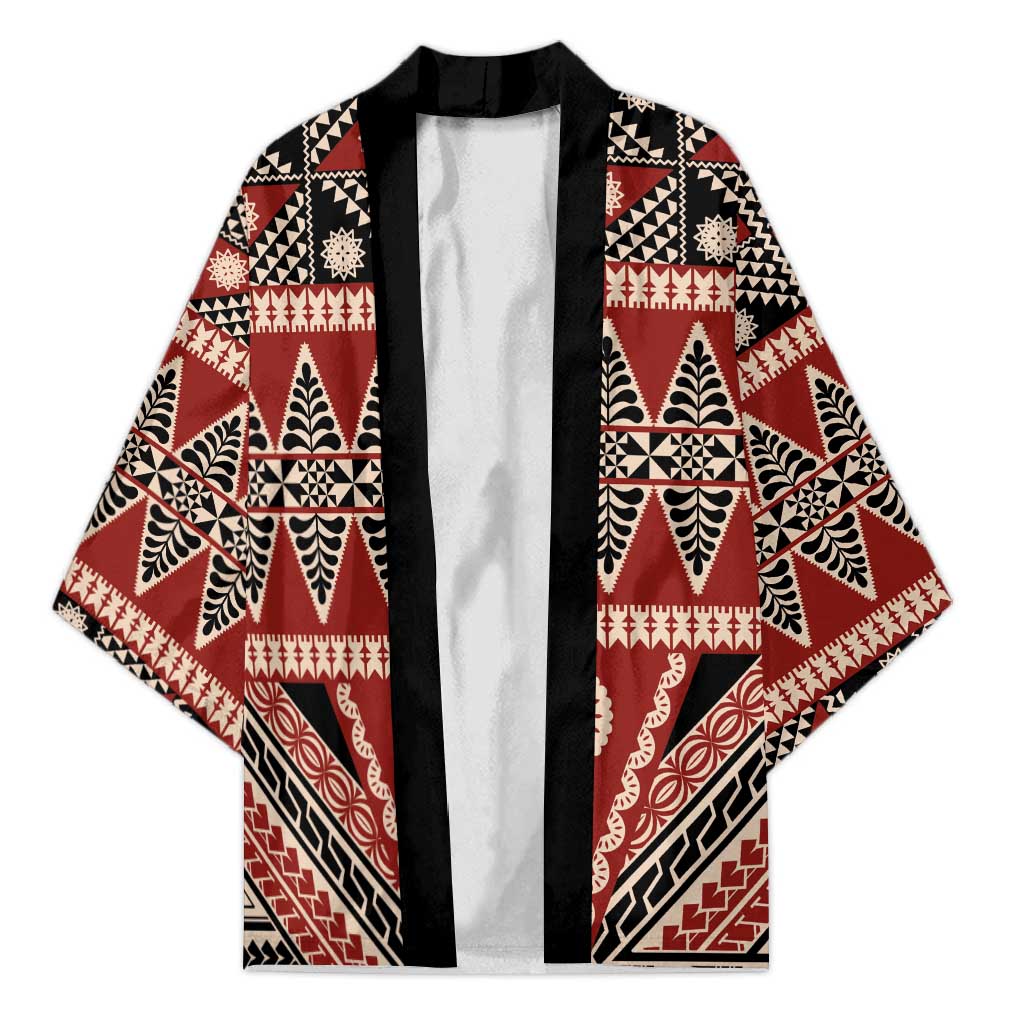 Vintage Bula Fiji Kimono Red Tapa Masi Motif - Polynesian Pride