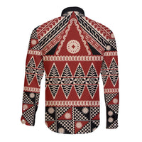 Vintage Bula Fiji Long Sleeve Button Shirt Red Tapa Masi Motif LT9 - Polynesian Pride