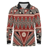 Vintage Bula Fiji Long Sleeve Polo Shirt Red Tapa Masi Motif LT9 Red - Polynesian Pride