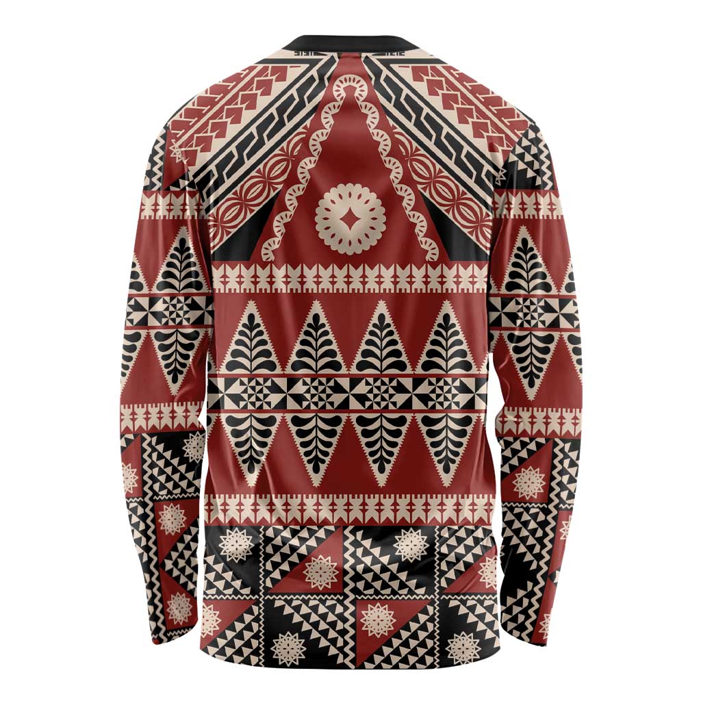 Vintage Bula Fiji Long Sleeve Shirt Red Tapa Masi Motif LT9 - Polynesian Pride