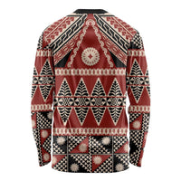 Vintage Bula Fiji Long Sleeve Shirt Red Tapa Masi Motif LT9 - Polynesian Pride
