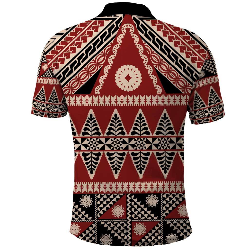 Vintage Bula Fiji Polo Shirt Red Tapa Masi Motif LT9 - Polynesian Pride