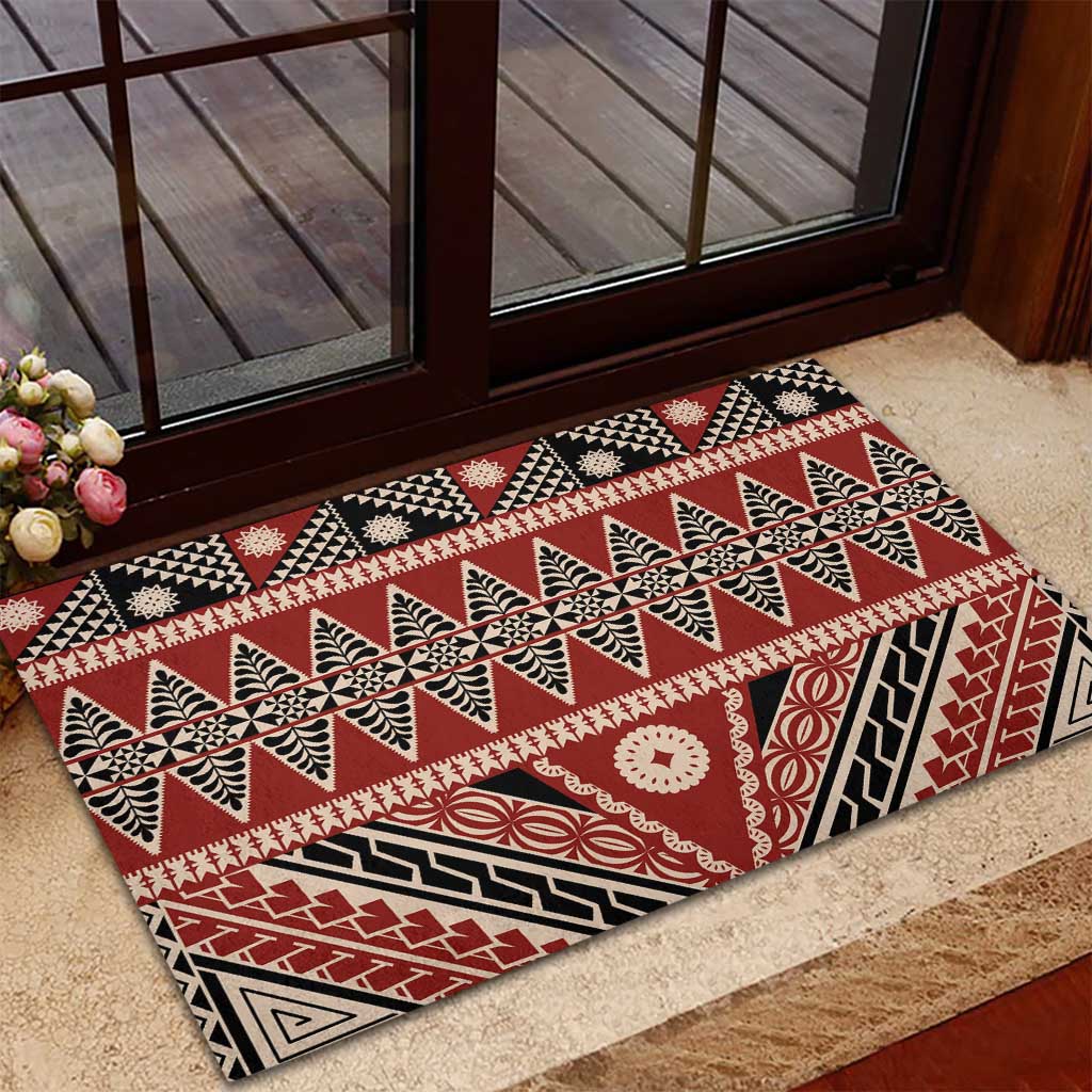 Vintage Bula Fiji Rubber Doormat Red Tapa Masi Motif LT9 - Polynesian Pride