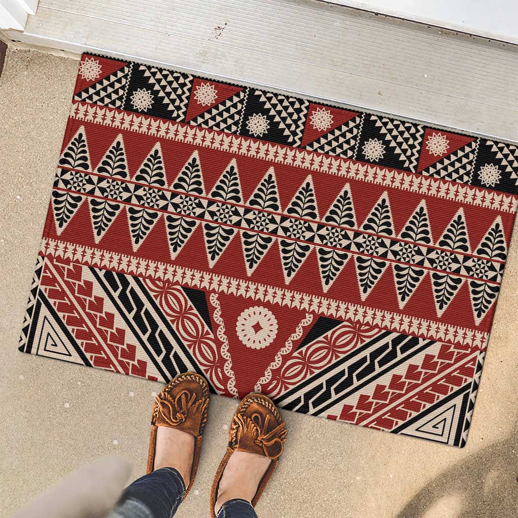 Vintage Bula Fiji Rubber Doormat Red Tapa Masi Motif LT9 - Polynesian Pride