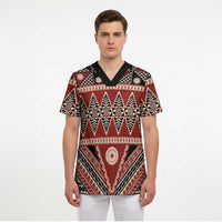 Vintage Bula Fiji Scrub Top Red Tapa Masi Motif - Polynesian Pride