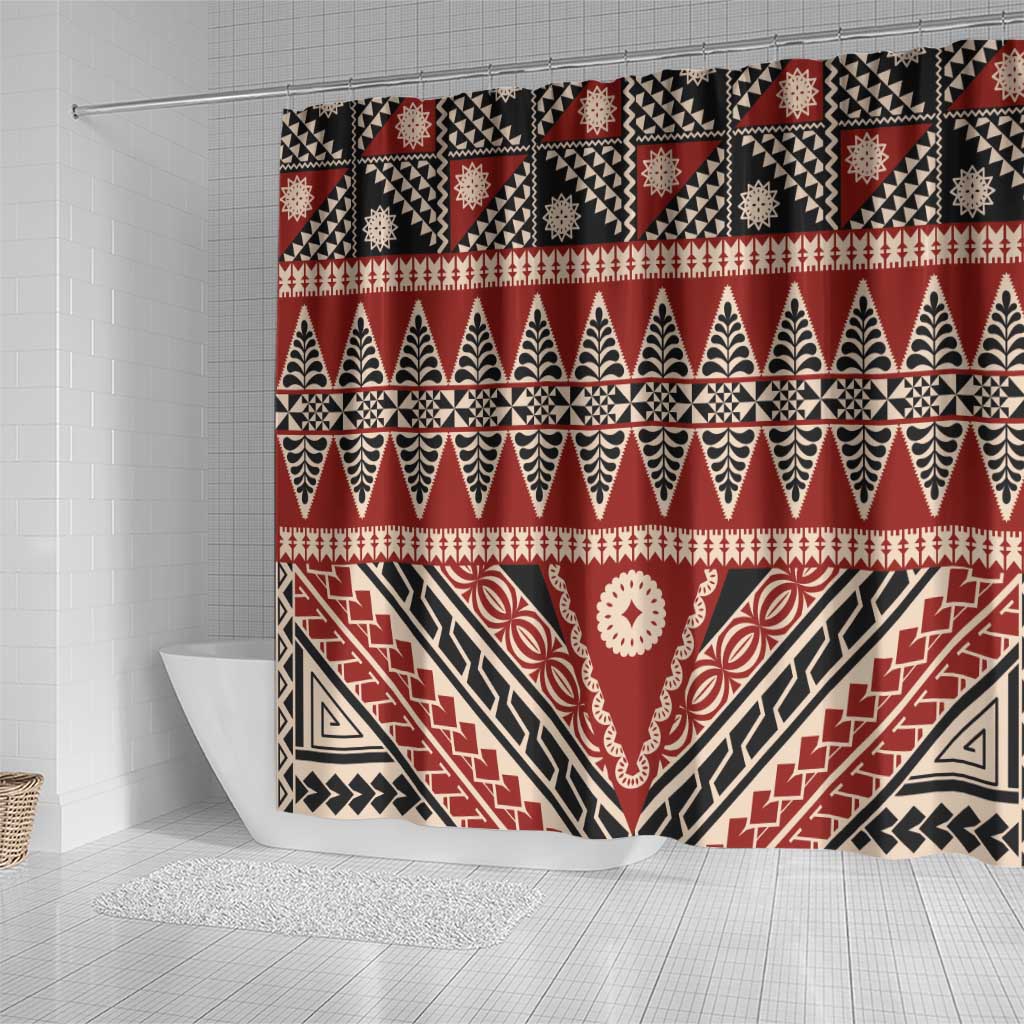 Vintage Bula Fiji Shower Curtain Red Tapa Masi Motif