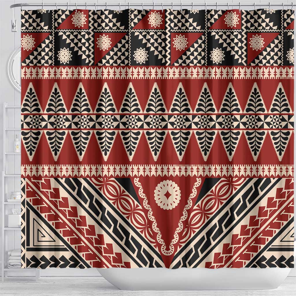 Vintage Bula Fiji Shower Curtain Red Tapa Masi Motif