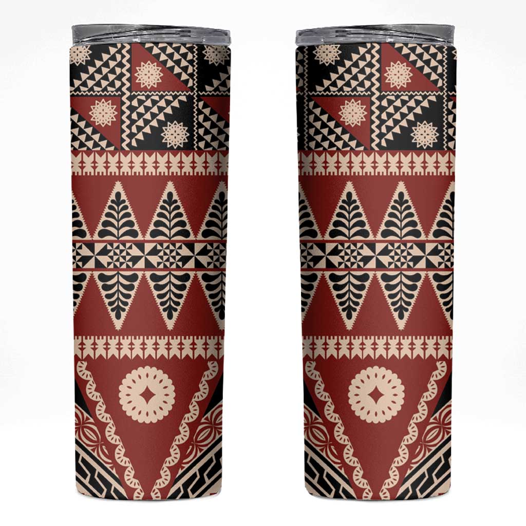Vintage Bula Fiji Skinny Tumbler Red Tapa Masi Motif