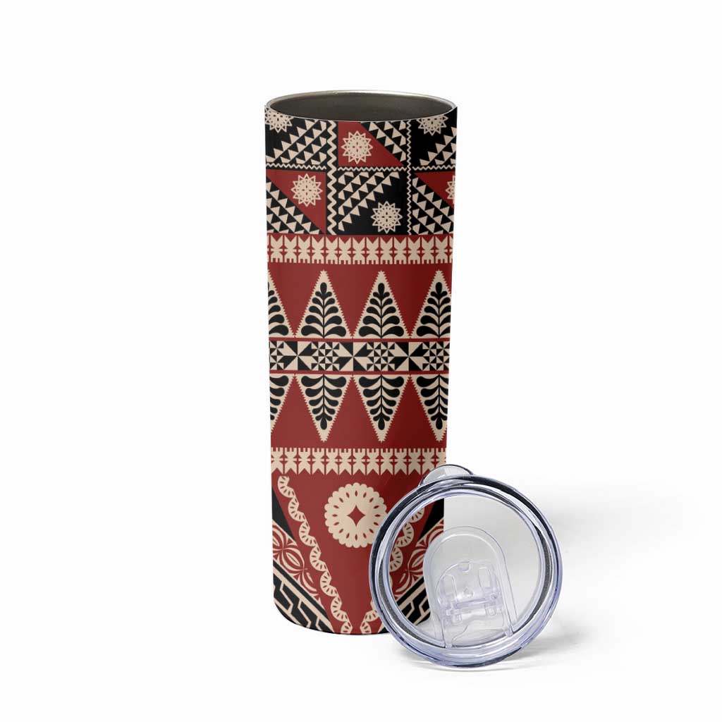 Vintage Bula Fiji Skinny Tumbler Red Tapa Masi Motif