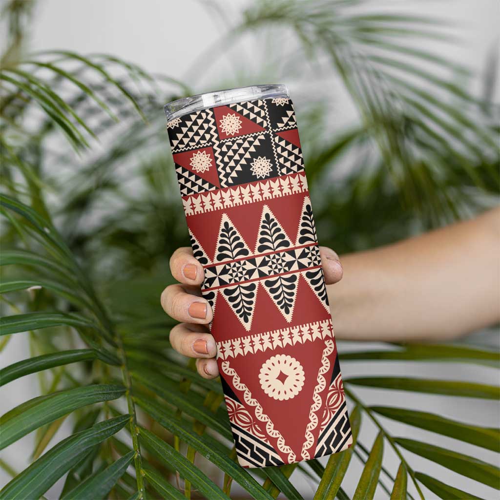 Vintage Bula Fiji Skinny Tumbler Red Tapa Masi Motif