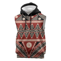 Vintage Bula Fiji Sleeveless Hoodie Red Tapa Masi Motif - Polynesian Pride