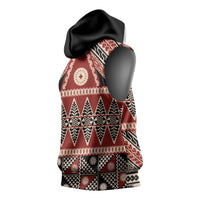 Vintage Bula Fiji Sleeveless Hoodie Red Tapa Masi Motif - Polynesian Pride