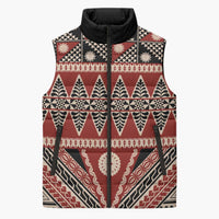 Vintage Bula Fiji Sleeveless Puffer Jacket Red Tapa Masi Motif LT9 Unisex Red - Polynesian Pride