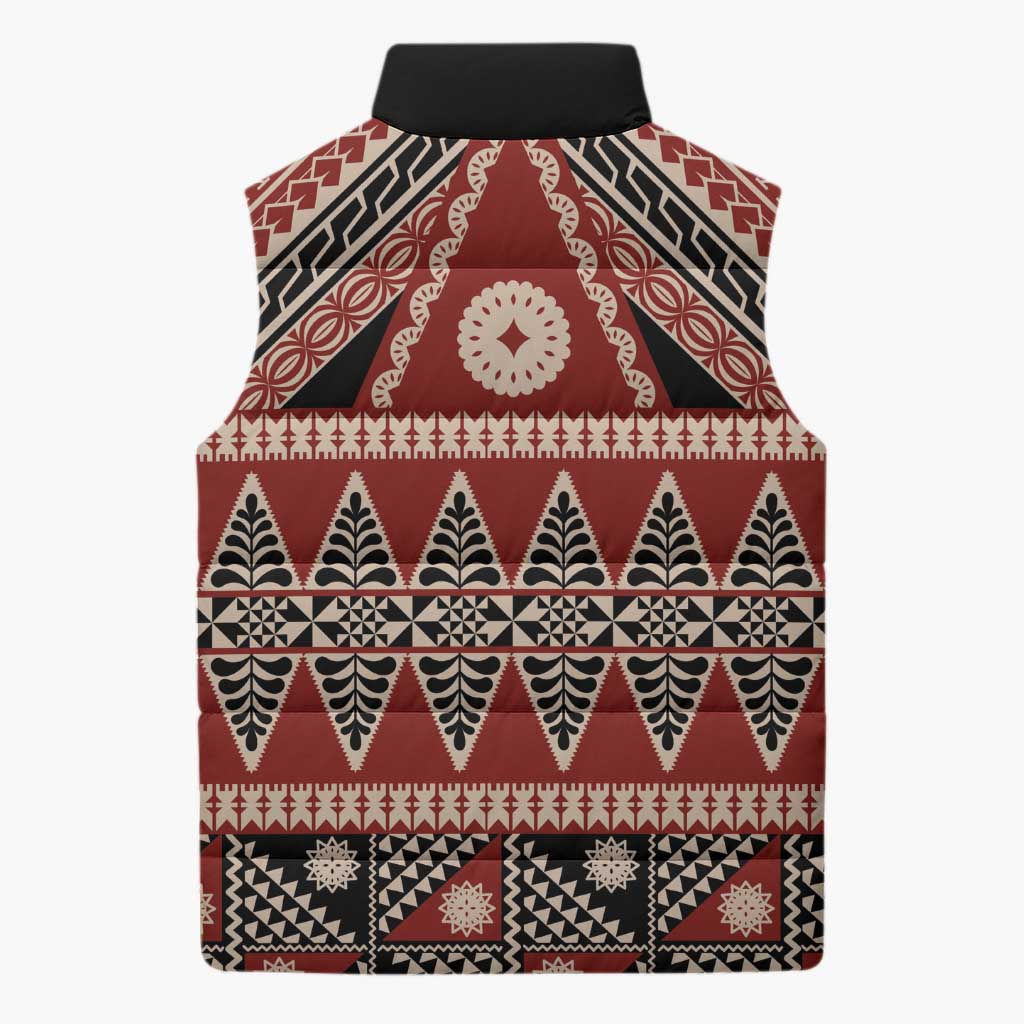 Vintage Bula Fiji Sleeveless Puffer Jacket Red Tapa Masi Motif LT9 - Polynesian Pride