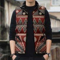 Vintage Bula Fiji Sleeveless Puffer Jacket Red Tapa Masi Motif LT9 - Polynesian Pride
