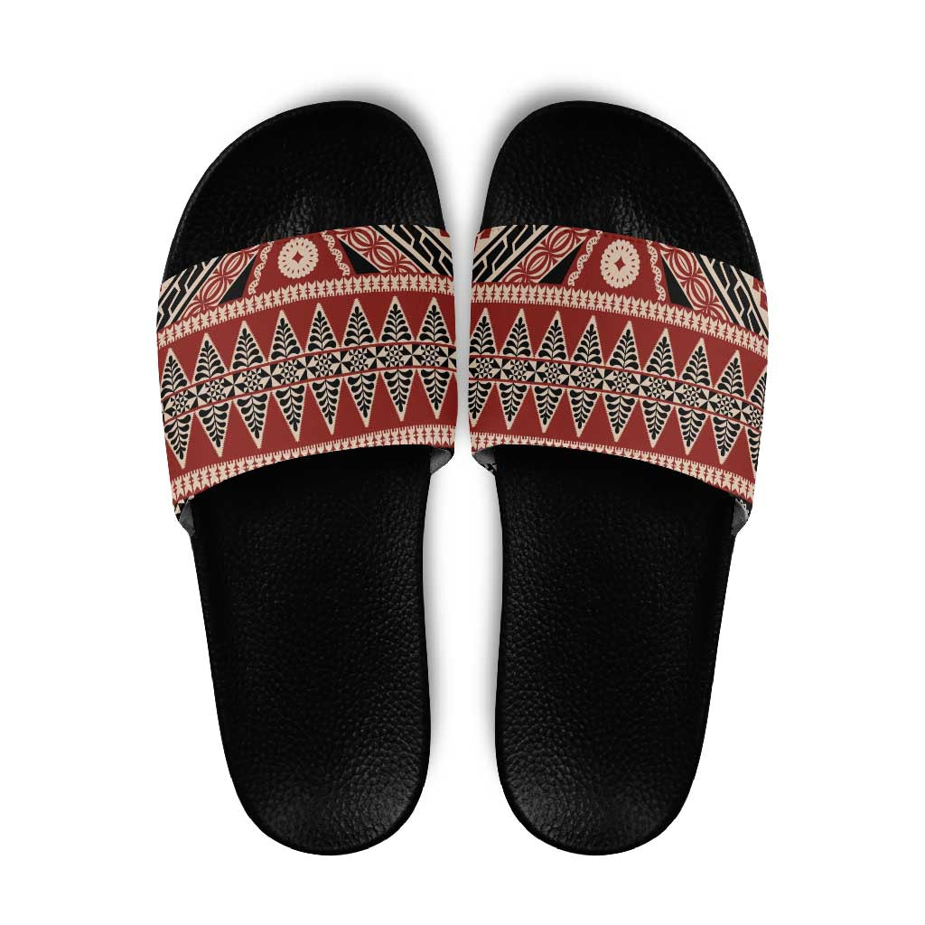 Vintage Bula Fiji Slide Sandals Red Tapa Masi Motif - Polynesian Pride