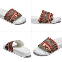 Vintage Bula Fiji Slide Sandals Red Tapa Masi Motif - Polynesian Pride