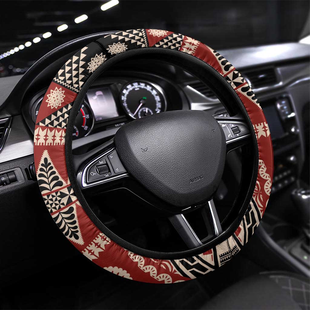 Vintage Bula Fiji Steering Wheel Cover Red Tapa Masi Motif
