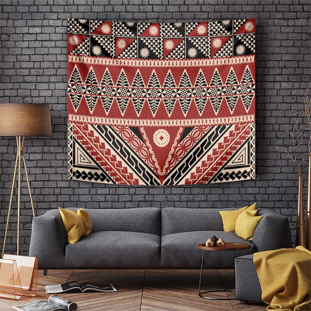 Vintage Bula Fiji Tapestry Red Tapa Masi Motif LT9 Red - Polynesian Pride