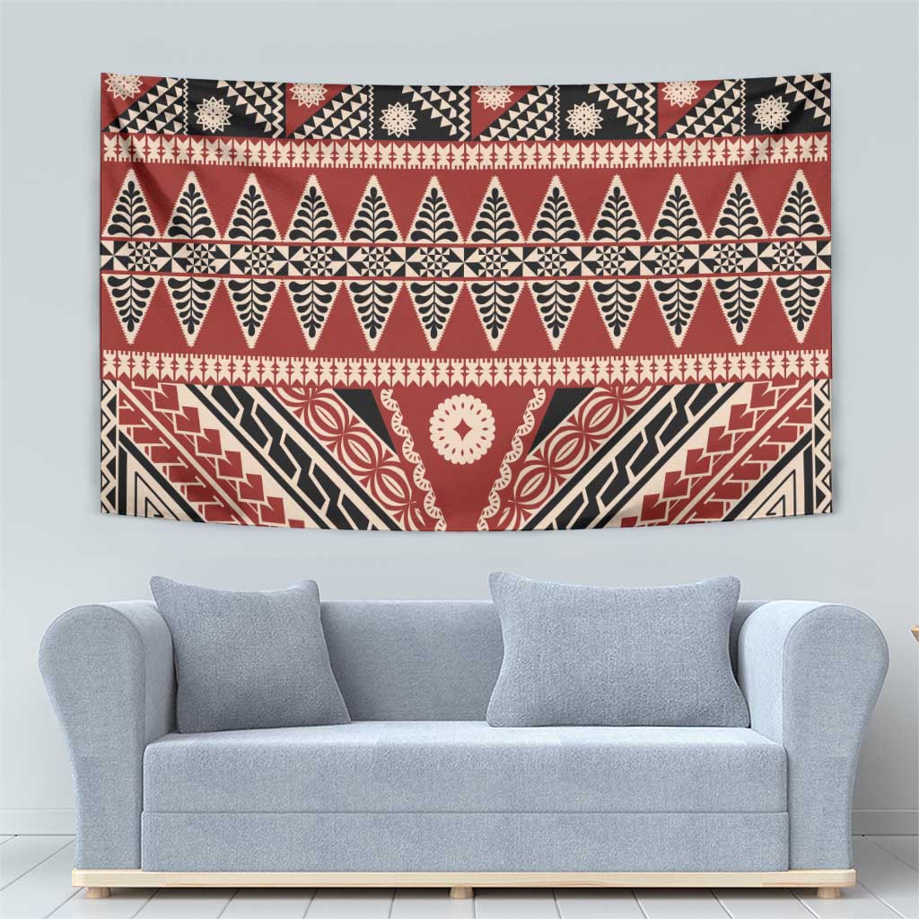 Vintage Bula Fiji Tapestry Red Tapa Masi Motif LT9 - Polynesian Pride