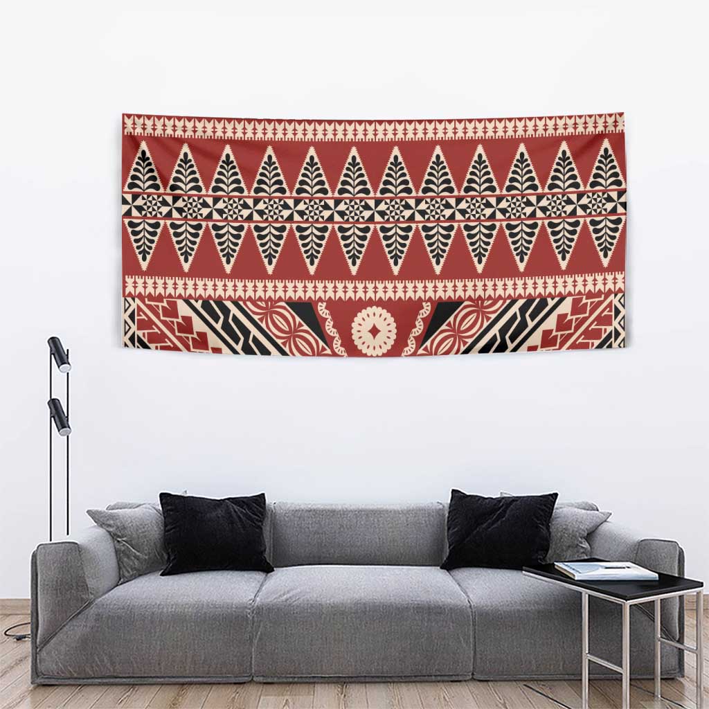 Vintage Bula Fiji Tapestry Red Tapa Masi Motif LT9 - Polynesian Pride
