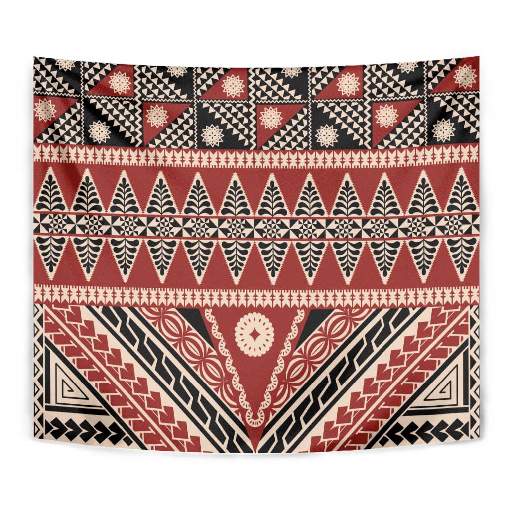 Vintage Bula Fiji Tapestry Red Tapa Masi Motif LT9 - Polynesian Pride