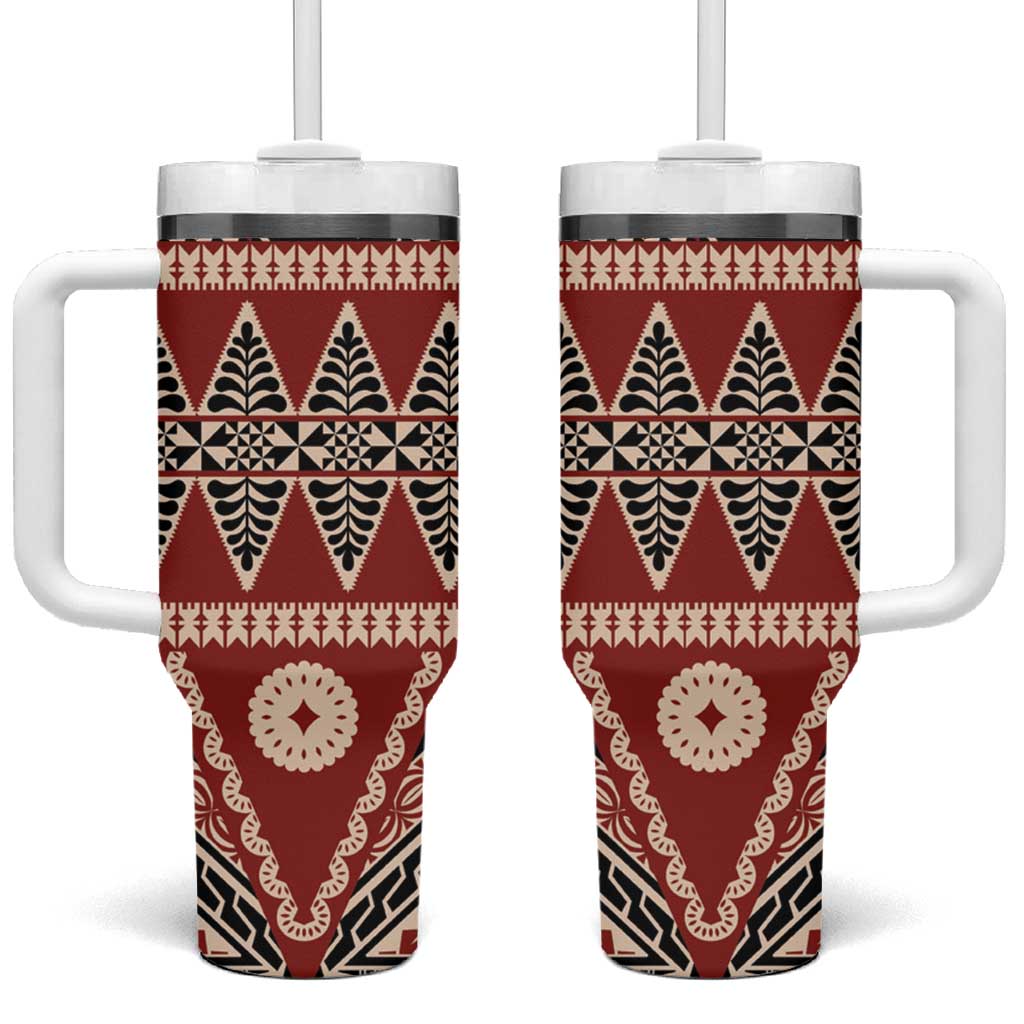 Vintage Bula Fiji Tumbler With Handle Red Tapa Masi Motif