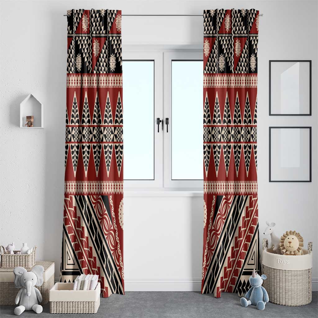 Vintage Bula Fiji Window Curtain Red Tapa Masi Motif
