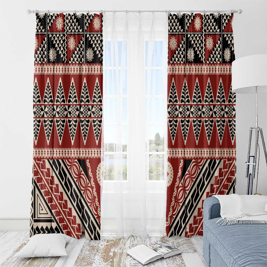 Vintage Bula Fiji Window Curtain Red Tapa Masi Motif