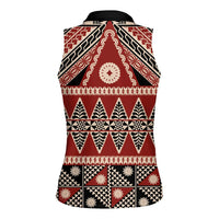 Vintage Bula Fiji Women Sleeveless Polo Shirt Red Tapa Masi Motif LT9 - Polynesian Pride