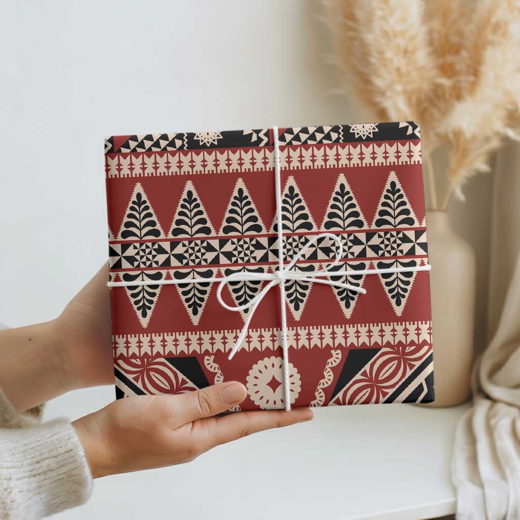 Vintage Bula Fiji Wrapping Paper Red Tapa Masi Motif - Polynesian Pride