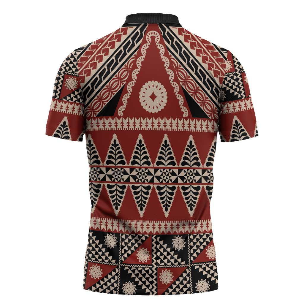 Vintage Bula Fiji Zipper Polo Shirt Red Tapa Masi Motif LT9 - Polynesian Pride
