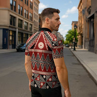 Vintage Bula Fiji Zipper Polo Shirt Red Tapa Masi Motif LT9 - Polynesian Pride