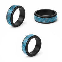 Vintage Bula Fiji Spinner Ring Blue Tapa Motif Fijian Tribal Masi - Polynesian Pride