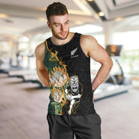 Custom South Africa Protea and New Zealand Men Tank Top Go All Black-Springboks Rugby with Kente And Maori LT9 - Polynesian Pride